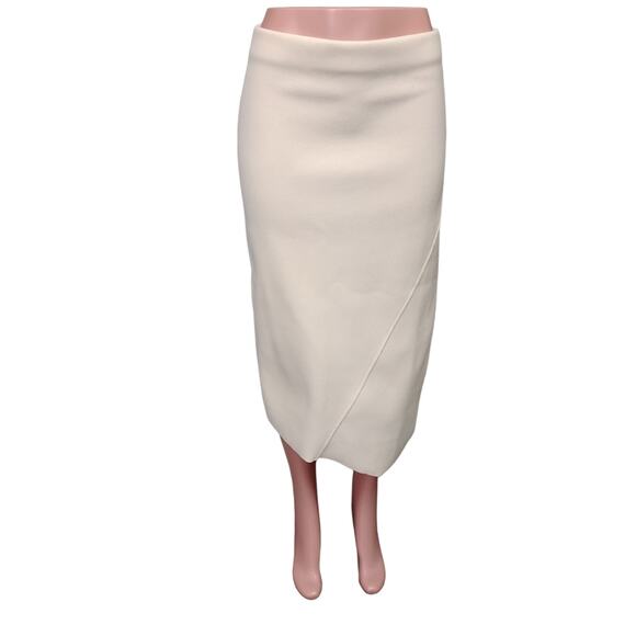 Zara Wooly Pencil Asymmetric Skirt Size Small Beige Pullon Fall Staple - Picture 1 of 7